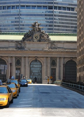 Yellow taxis approaching Grand Central Terminal in Midtown East
