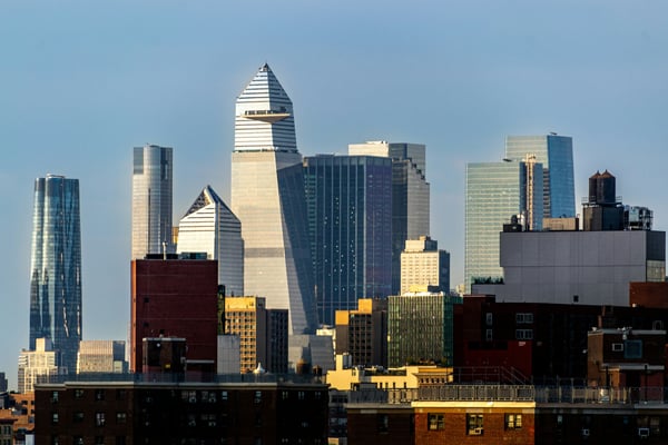 Hudson Yards and Midtown East skyline with pyramid tower