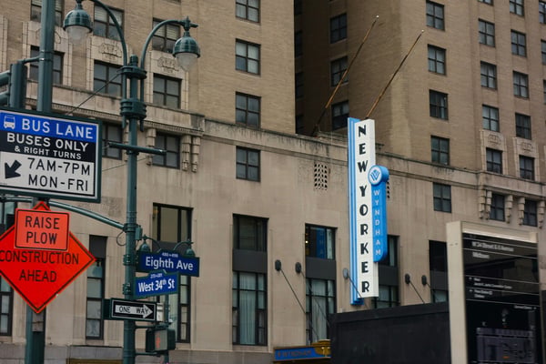 New Yorker hotel sign on Eighth Avenue and West 34th Street